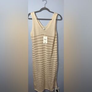 Floris Women's Crochet Beige Metallic Gold Coverup Dress Size M/L NWT
